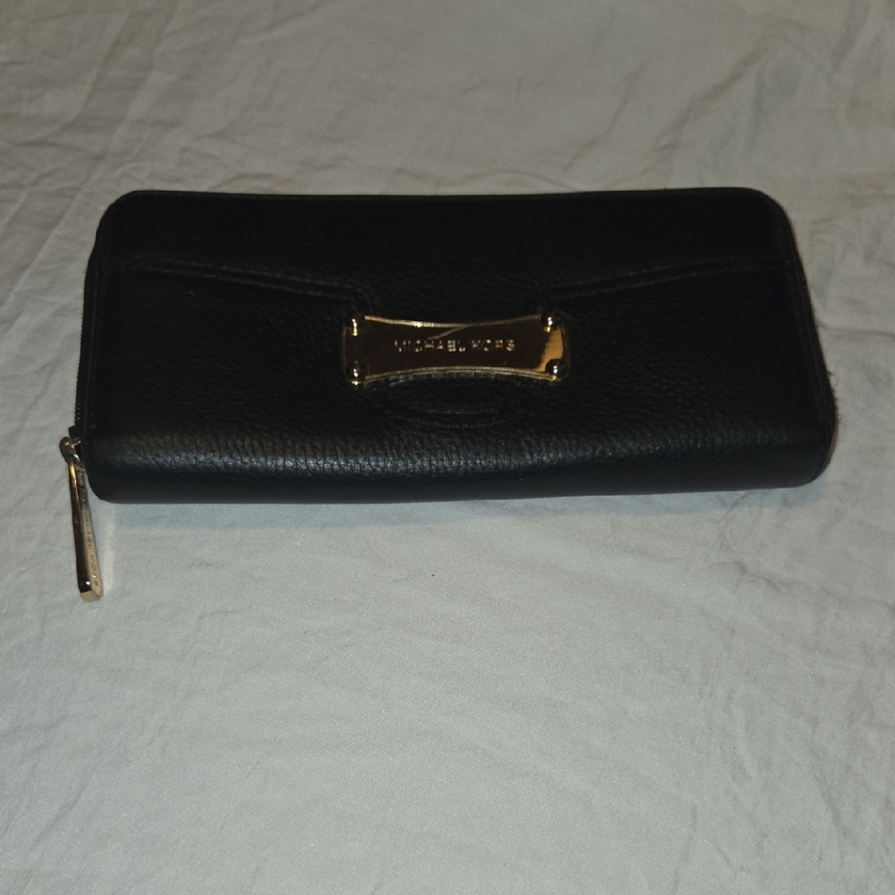Michael Kors Black Leather Wallet with Gold Hardware